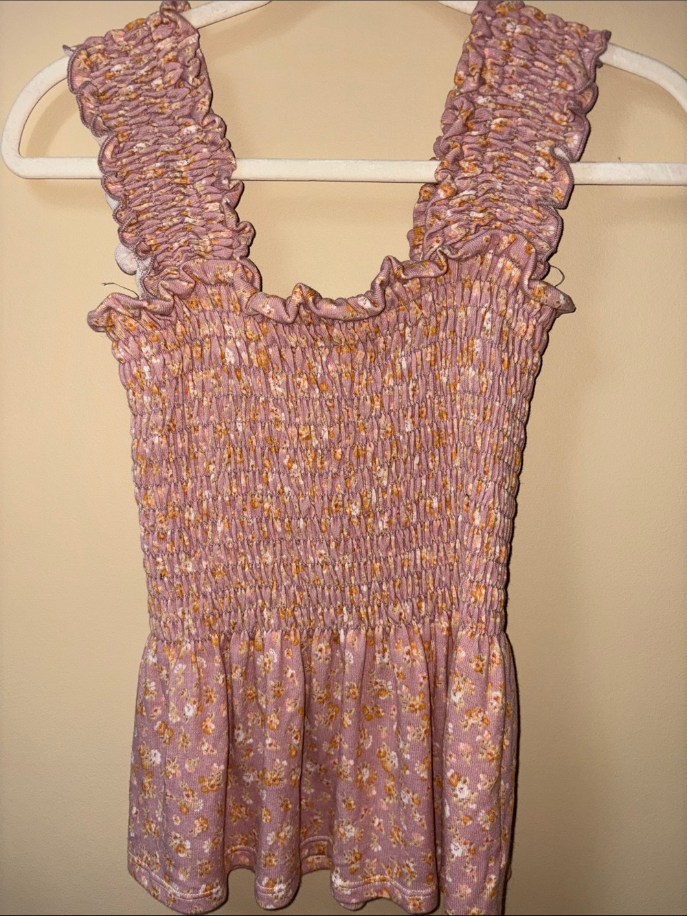 MACARON Pink Floral Smocked Top with Yellow Accents